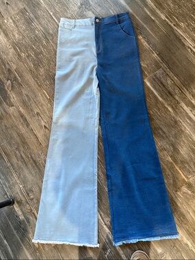 Wildcat Two-Tone Wide Leg Jeans - Light & Dark Blue size large 30 x 33